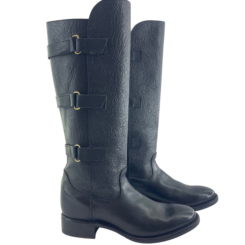 Sonora Leather‎ Riding Boots Womens 8B Black Knee High Equestrian Triple Buckle